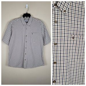 Carhartt Relaxed Fit Gingham Plaid Short Sleeve Button Shirt Brown White Size XL